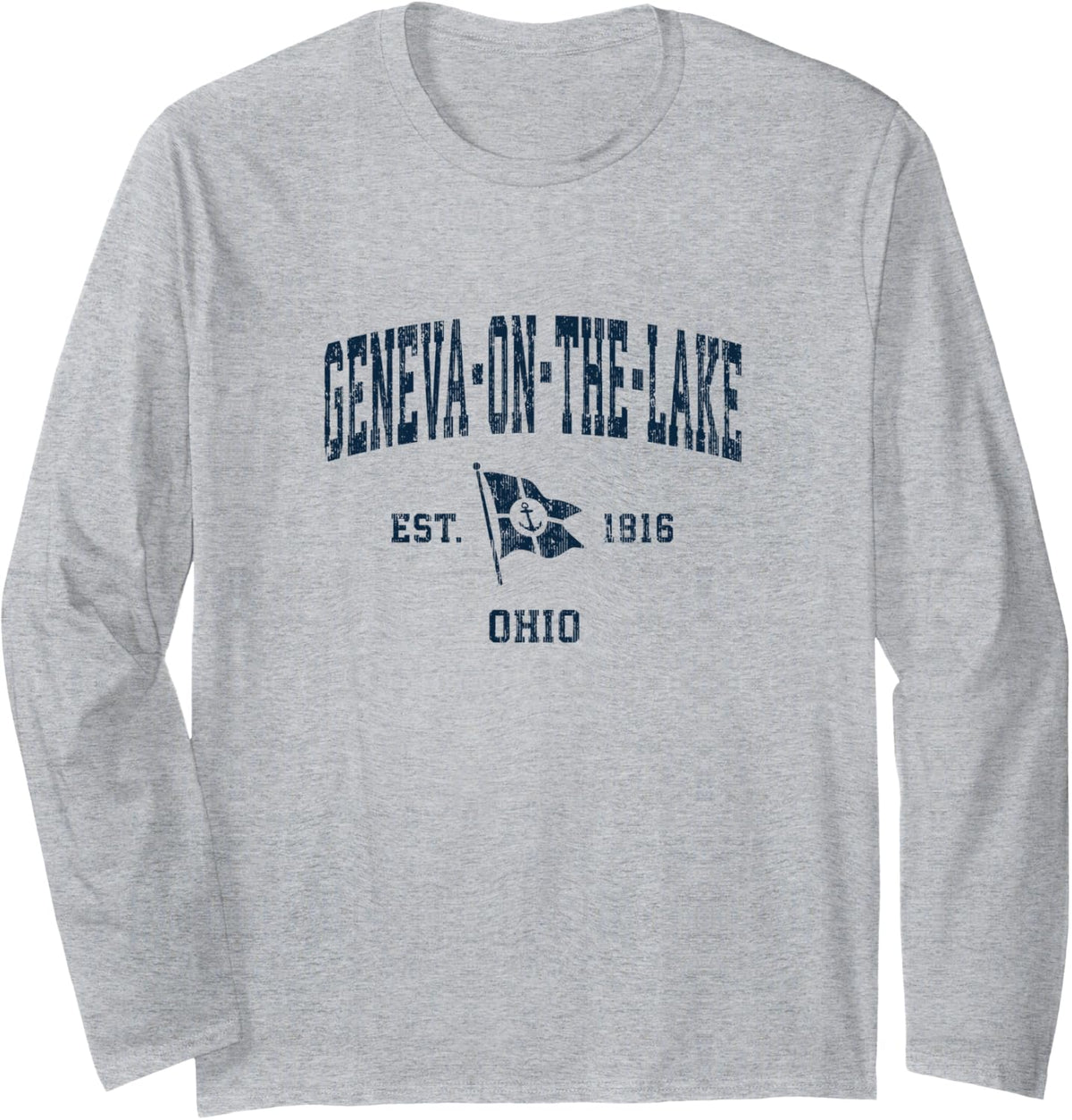 Geneva On The Lake OH Vintage Sports Navy Boat Anchor Flag Long Sleeve Long Sleeve T Shirt Premium Print Best Seller Loo