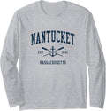 Nantucket MA Vintage Navy Crossed Oars Boat Anchor Long Sleeve Long Sleeve T Shirt Viral TikTok Find Gift Ready
