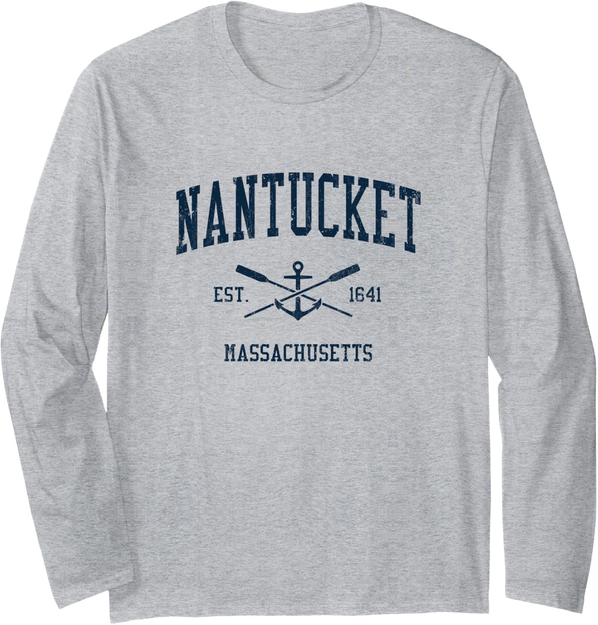 Nantucket MA Vintage Navy Crossed Oars Boat Anchor Long Sleeve Long Sleeve T Shirt Viral TikTok Find Gift Ready