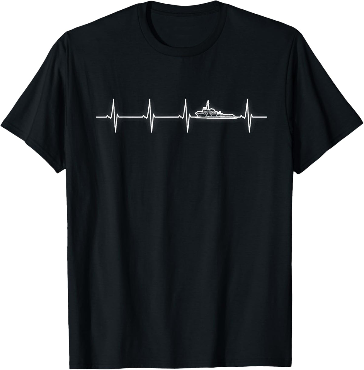 Heartbeat Tugboat Tees Men s Unisex Black Cotton Polyester Blend Modern Retro Graphic T Shirt with Lace Embellishment Sh