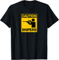 Caution Snipers T Shirt Funny FPS Gamer, Rifle Scope Design T-Shirt | Trending 2025 | Customer Favorite