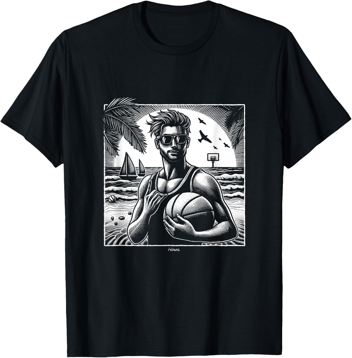 COOL BASKETBALL PLAYER BEACH SUN WAVES AND SAYLING BOAT T Shirt for Men Women Kids T Shirt Viral TikTok Find Best Seller