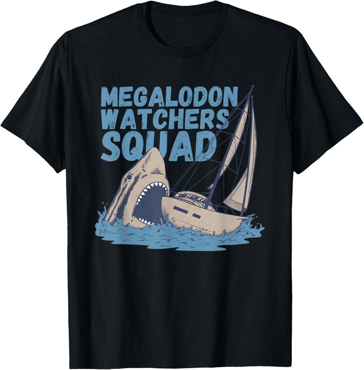 Megalodon Watchers Squad Vintage Great White Shark Boating Apparel Comfort Fit US Top Pick