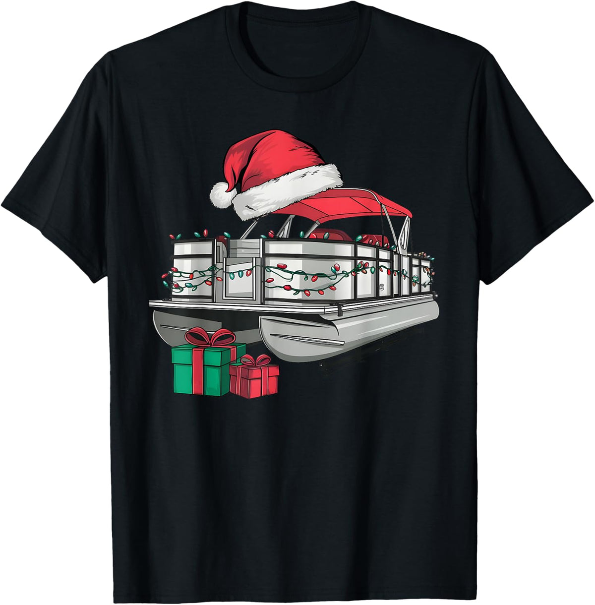 Xmas Lighting Santa Hat Pontoon Boat Christmas Apparel Trending US Everyday Wear