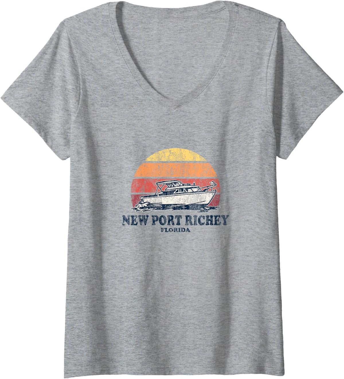 Womens New Port Richey FL Vintage Boating 70s Retro Boat Design V Neck Apparel Comfort Fit Best Seller Look