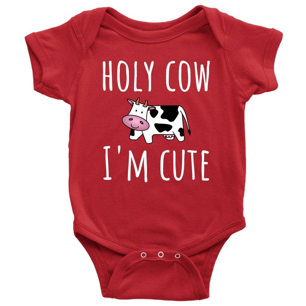 Cute Baby Onepiece Infant Bodysuit Farming Baby Shirt Holy Cow I39m Cute Cute Baby Gift Many Sizes And Colors Available Cute Cow Graphic Tee – Warm & Stylish · Great Gift For Fans