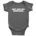 Funny Baby Onepiece Cute Baby Shirt Shit Just Got More Real Baby Apparel Gift for Second or Third Baby Graphic Tee – Fan Favorite · Must-Have Style