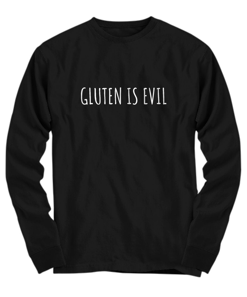 Gluten Free Shirt Gluten Free Gift Idea Celiac Disease Awareness Gluten Is Evil Long Sleeve Tee Graphic Tee – Easygoing Wear · Trending Graphic Apparel
