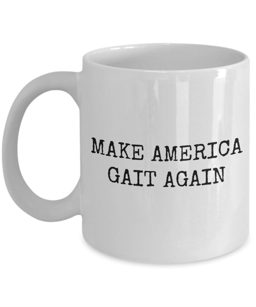 Physical Therapy Mug Physical Therapist Gift Funny Physiotherapist Mug Make America Gait Again Graphic Tee – Premium Graphic · High-Quality Print