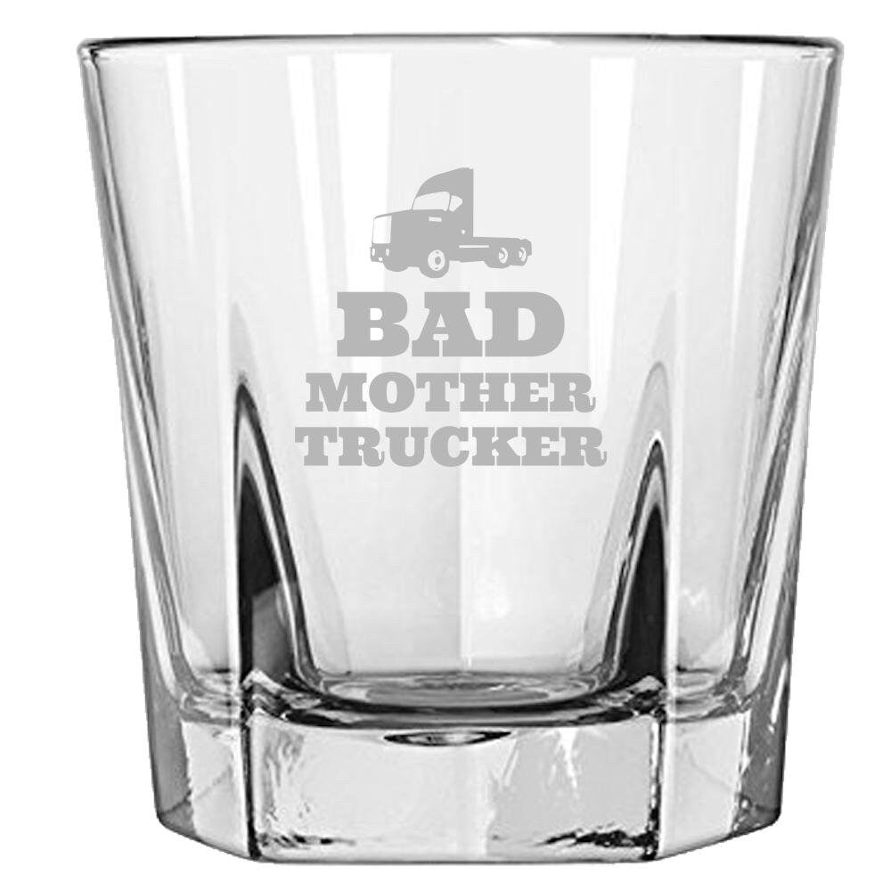 Funny Trucker Rocks Glass Trucker Gift Idea Truck Driver Present Gift For Truck Fans Bad Mother Trucker Whiskey Tumbler Graphic Tee – Aesthetic Look · Perfect For Daily Wear