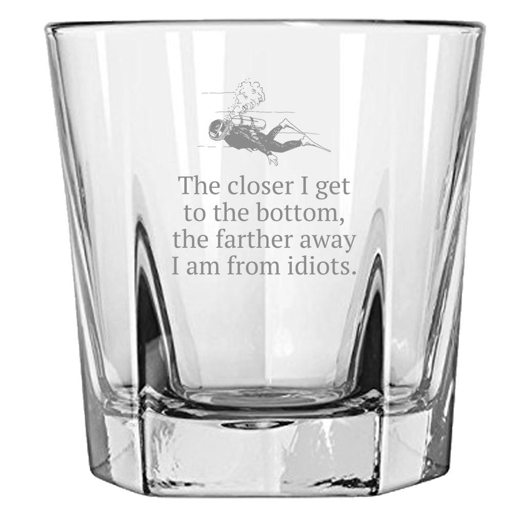 Funny Scuba Diver Gift Diving Rocks Glass Closer To Bottom Farther Away From Idiots Diver Present Idea Whiskey Tumbler Graphic Tee – Feel-Good Design · High-Quality Print