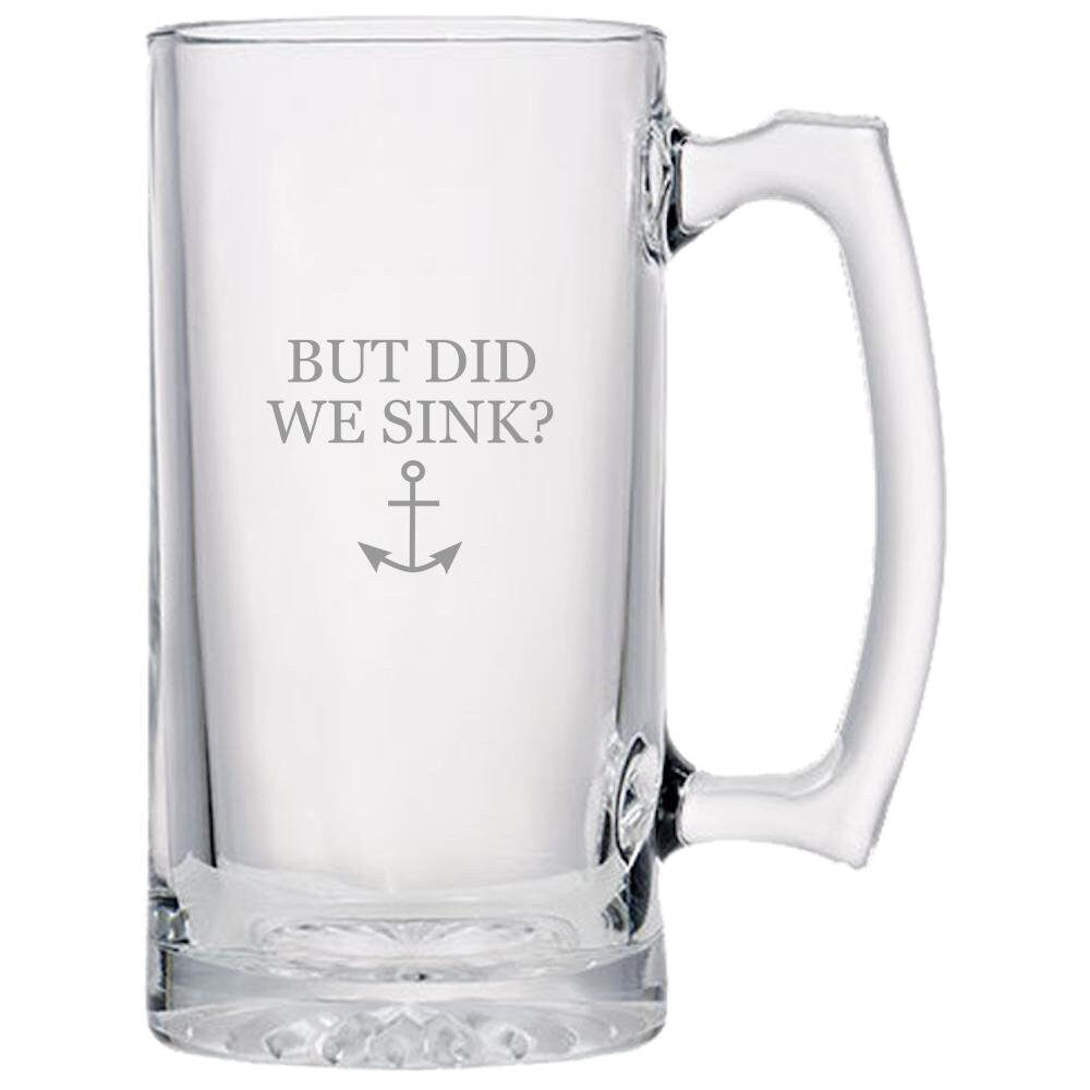 Funny Boating Beer Mug Boating Gift Sailing Present Yachting Beer Glass Funny Sailor Gift But Did We Sink Graphic Tee – Bold Style · Perfect For Daily Wear