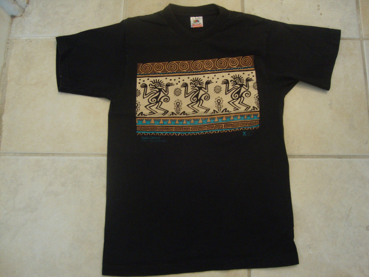 Vintage 9039s Rain Dance Aztec Stamp Design Black T Shirt Size S Graphic Tee – Easygoing Wear · Trending Graphic Apparel