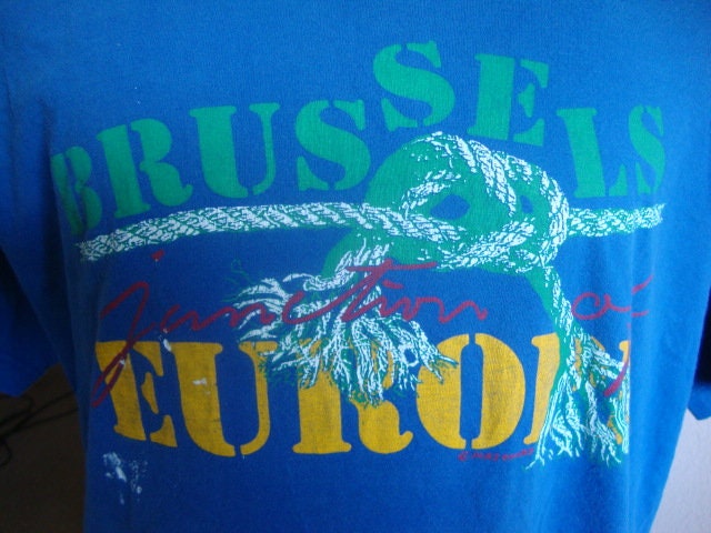 Vintage 8039s Brussels Europe Blue T Shirt Size M Graphic Tee – Premium Graphic · Must-Have Style