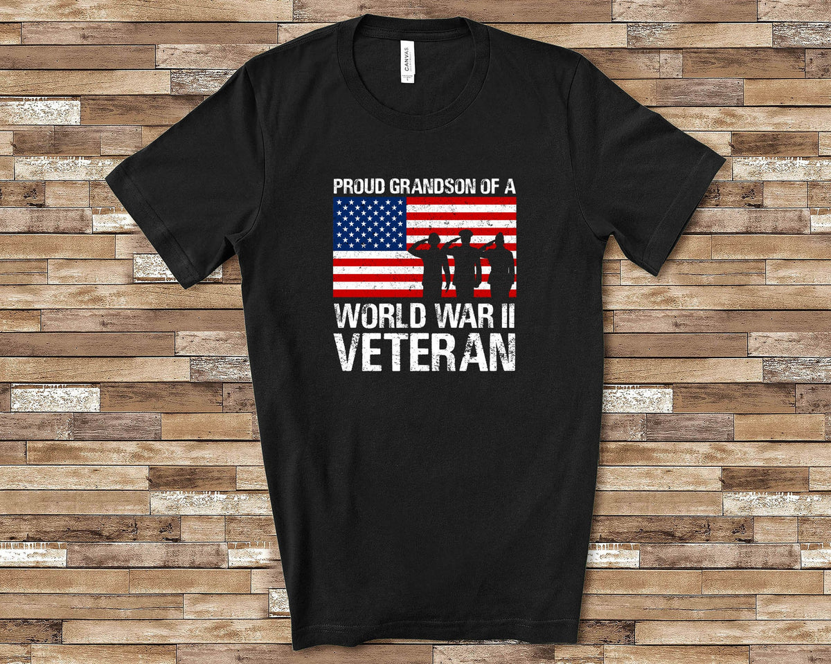Proud Grandson of World War II Veteran Matching Family Shirt Great for Memorial Day Veterans Day Flag Day July 4th or Fathers Day Gift Graphic Tee – Cozy Vibes · Trending Graphic Apparel