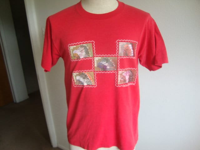 Vintage 9039s USPS Stamps Native American Indian Red T Shirt Size L Graphic Tee – Easygoing Wear · Must-Have Style