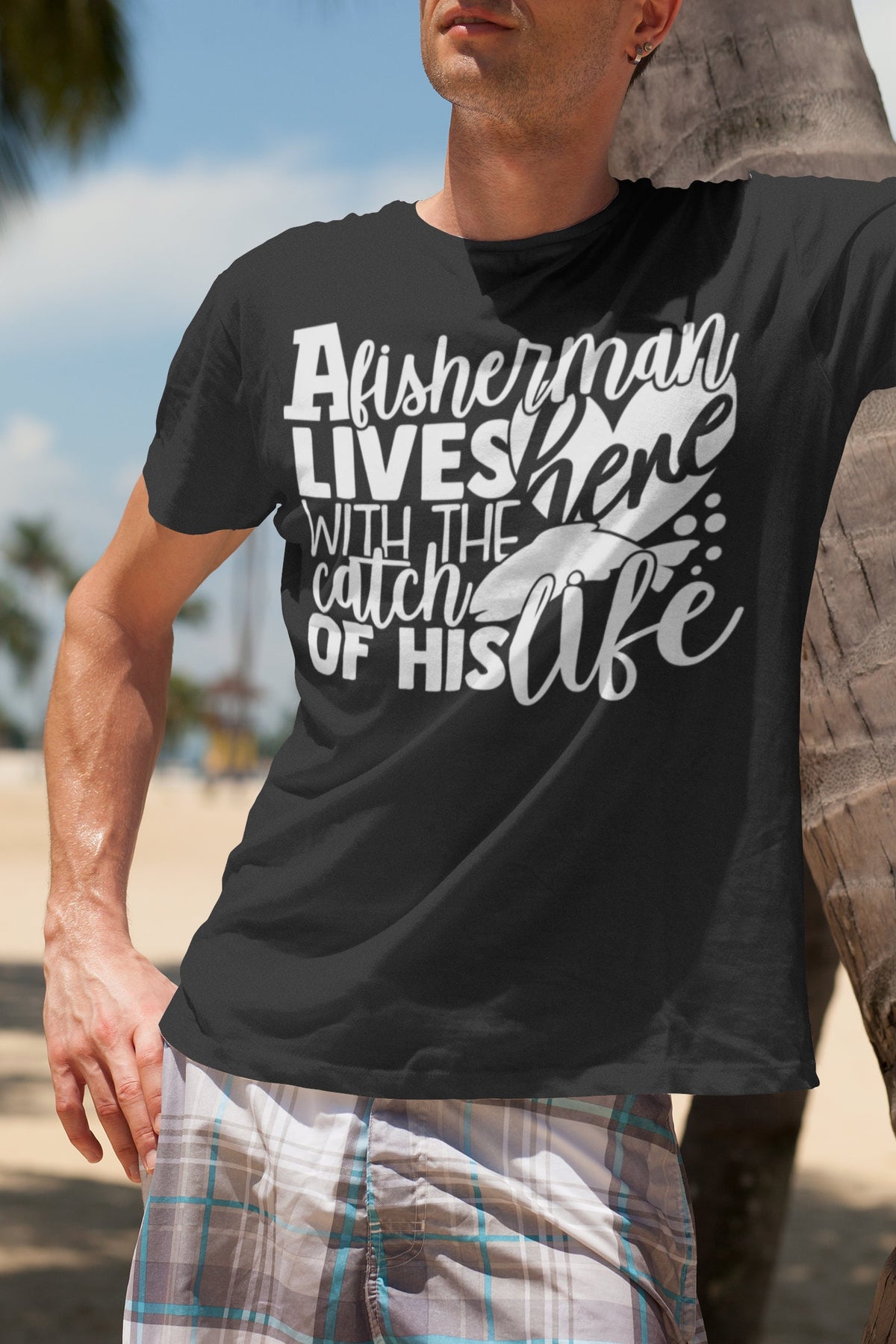 Birthday Gifts For Dad Men Mens Fishing T Shirt A Fisherman Lives Here With The Catch Of His Life Fish TShirt Graphic Tee – Premium Graphic · Trending Graphic Apparel