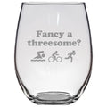 Triathlon Stemless Wine Glass Funny Triathlon Gift Triathlete Present Fancy A Threesome Graphic Tee – Bold Style · Top Pick For Any Outfit