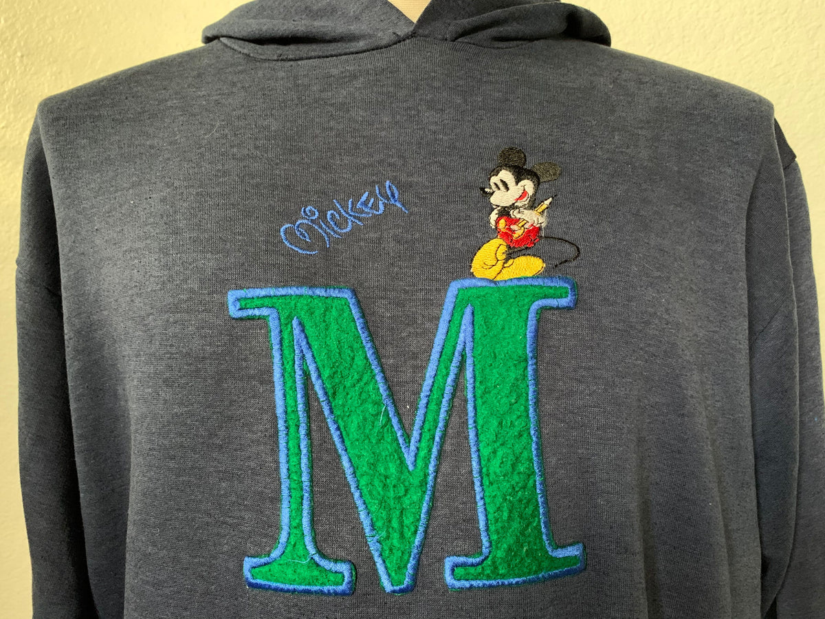 Vintage 90s Walt Disney Mickey Mouse Embroidered Blue Thin Hoodie Sweatshirt Size L Hoodie – Soft Feel · Must-Have Style