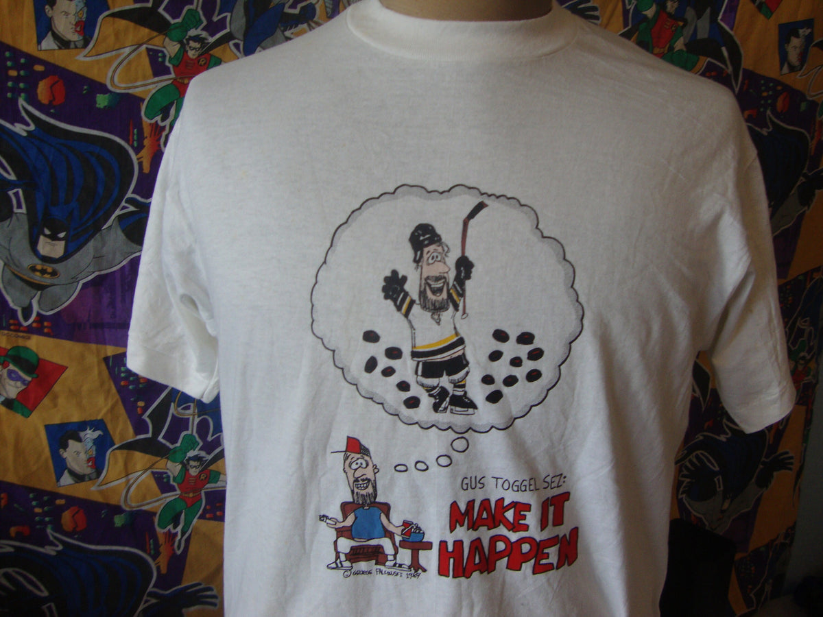 Vintage 8039s Gus Toggel Sez Make it Happen Funny Hockey George Falkowski 1989 T Shirt M Graphic Tee – Everyday Comfort · Must-Have Style