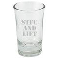 Funny Weight Lifting Shot Glass Bodybuilding Gift Idea STFU And Lift Present For Bodybuilder Graphic Tee – Cozy Vibes · Perfect For Daily Wear