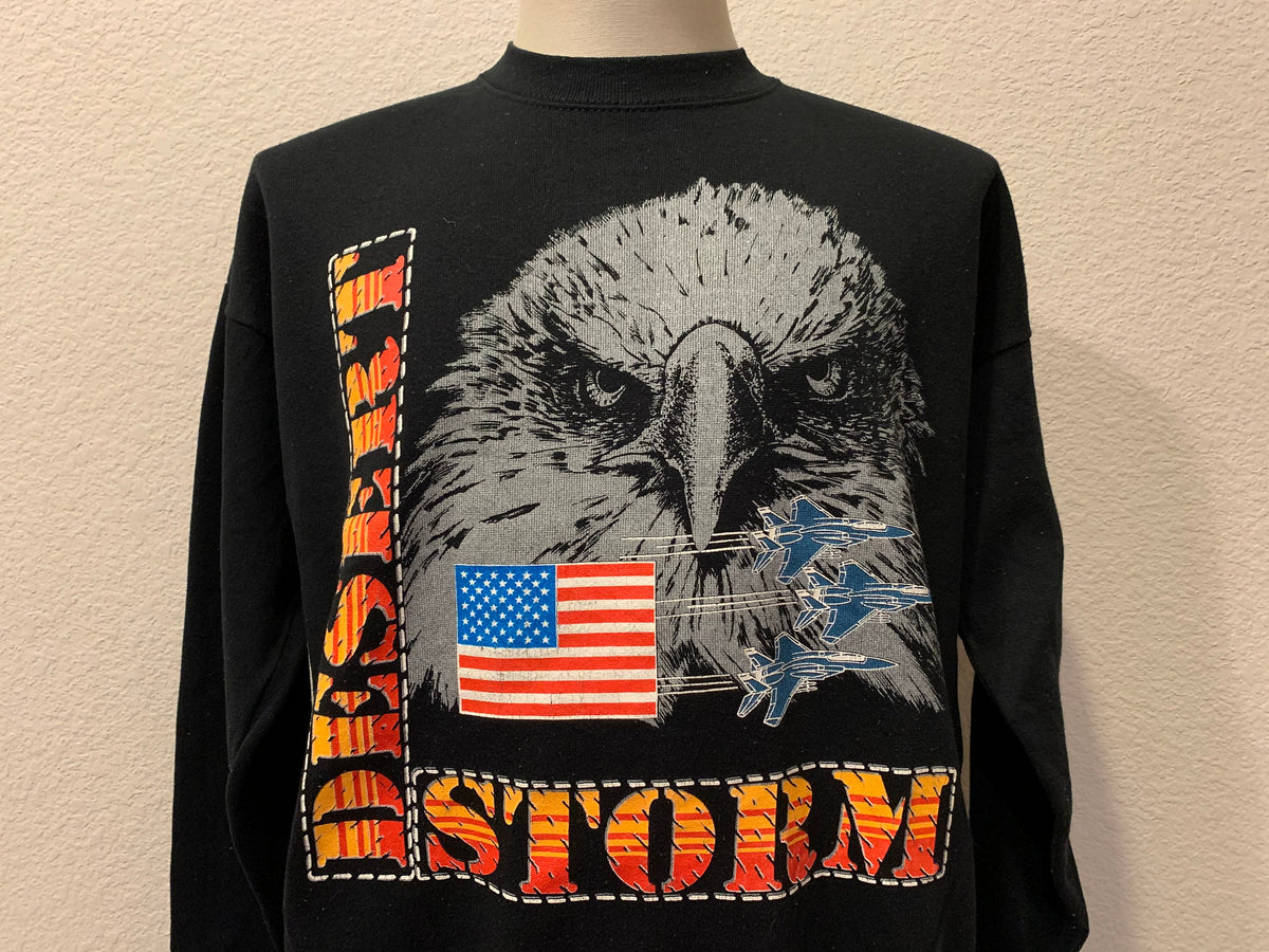 Vtg 90s Desert Storm War American Flag Bald Eagle Black Crewneck Sweatshirt XL Sweatshirt – Cozy Vibes · Great Gift For Fans
