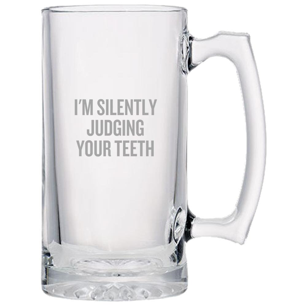 Funny Dentist Gift Tooth Doctor Beer Mug Orthodontist Funny Gift Silently Judging Your Teeth Graphic Tee – Warm & Stylish · High-Quality Print