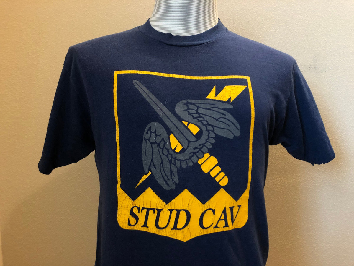 Vintage 80s Stud Cav Military Navy T Shirt Size M Graphic Tee – Feel-Good Design · High-Quality Print