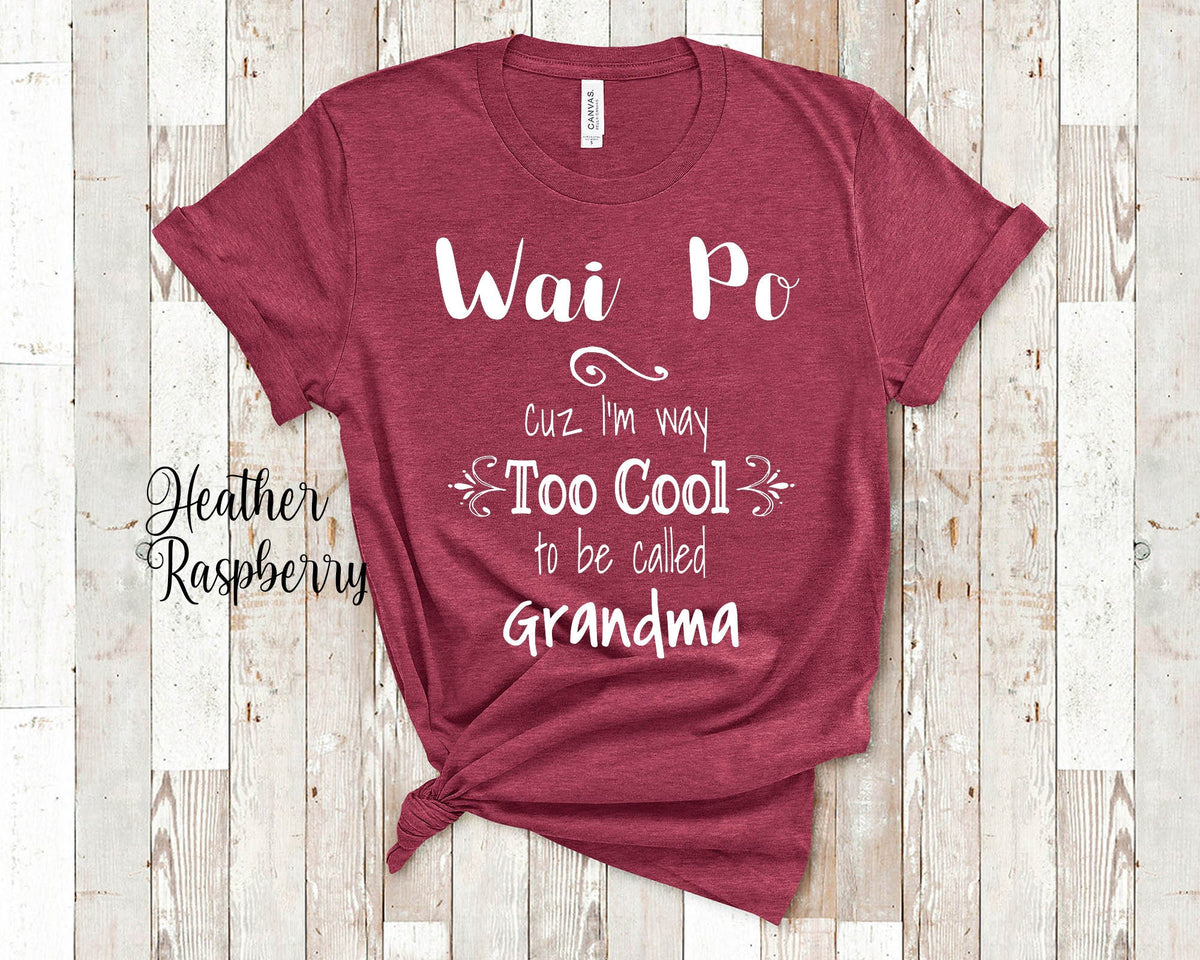 Too Cool Wai Po Grandma Tshirt China Chinese Grandmother Gift Idea for Mother39s Day Birthday Christmas or Pregnancy Reveal Announcement Graphic Tee – Premium Graphic · Must-Have Style