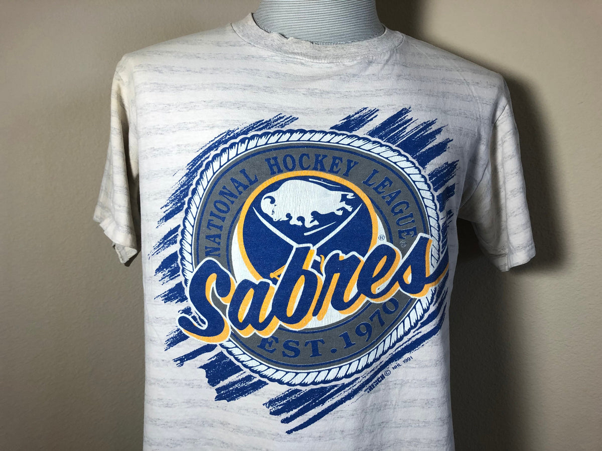 Vintage 90s Buffalo Sabres National Hockey League Sabres Buffalo Striped NHL Grey T Shirt Size M Graphic Tee – Premium Graphic · Trending Graphic Apparel