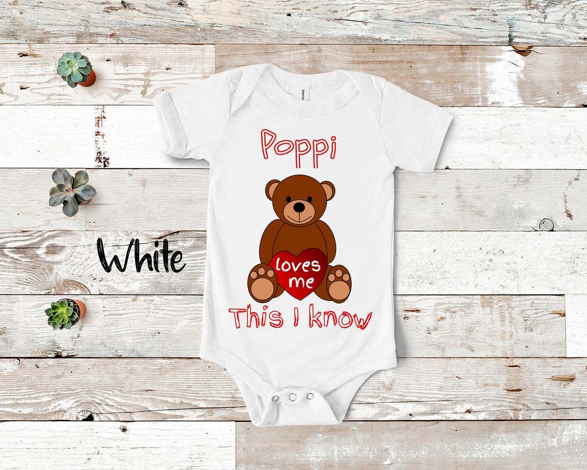 Poppi Loves Me Cute Grandpa Name Bear Baby Bodysuit Tshirt or Toddler Shirt Special Grandfather Gift or Pregnancy Reveal Announcement Graphic Tee – Easygoing Wear · Must-Have Style