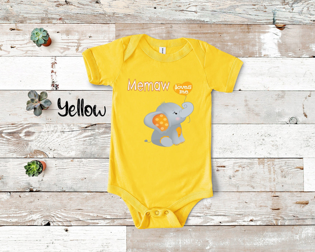Memaw Loves Me Cute Grandma Name Elephant Baby Bodysuit Tshirt or Toddler Shirt Special Grandmother Gift or Pregnancy Reveal Announcement Graphic Tee – Soft Feel · Trending Graphic Apparel