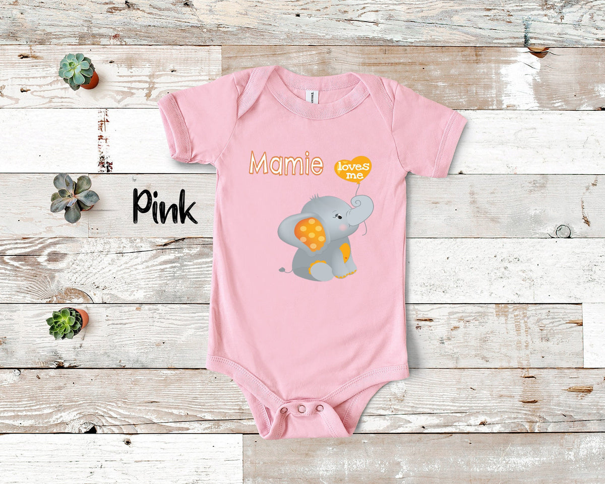 Mamie Loves Me Cute Grandma Name Elephant Baby Bodysuit Tshirt or Toddler Shirt French Canadian Grandmother Gift or Pregnancy Reveal Graphic Tee – Cozy Vibes · High-Quality Print