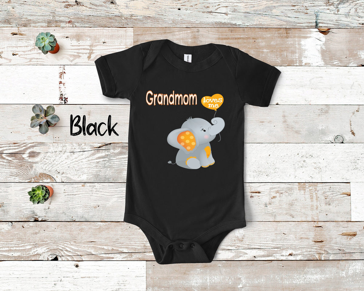 Grandmom Loves Me Cute Grandma Name Elephant Baby Bodysuit Tshirt or Toddler Shirt Special Grandmother Gift Pregnancy Reveal Announcement Graphic Tee – Everyday Comfort · High-Quality Print