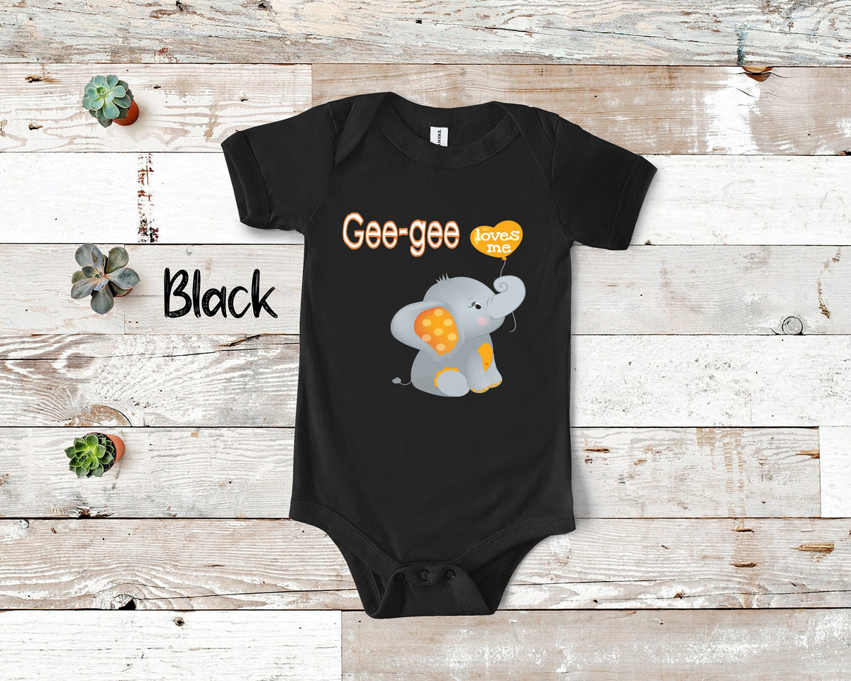 Geegee Loves Me Cute Grandma Name Elephant Baby Bodysuit Tshirt or Toddler Shirt Special Grandmother Gift Pregnancy Reveal Announcement Graphic Tee – Fan Favorite · Perfect For Daily Wear