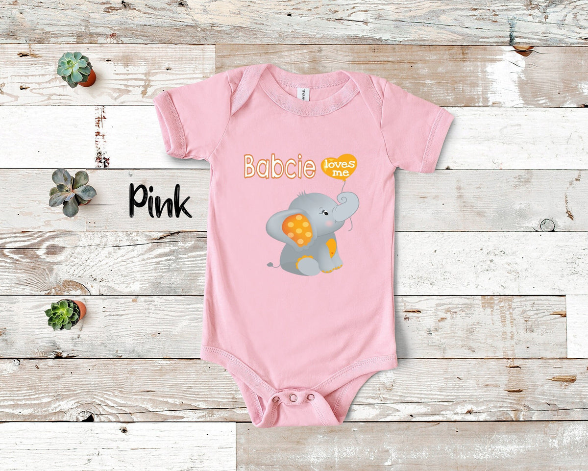 Babcie Loves Me Cute Grandma Name Elephant Baby Bodysuit Tshirt or Toddler Shirt Polish Grandmother Gift or Pregnancy Reveal Announcement Graphic Tee – Bold Style · Great Gift For Fans
