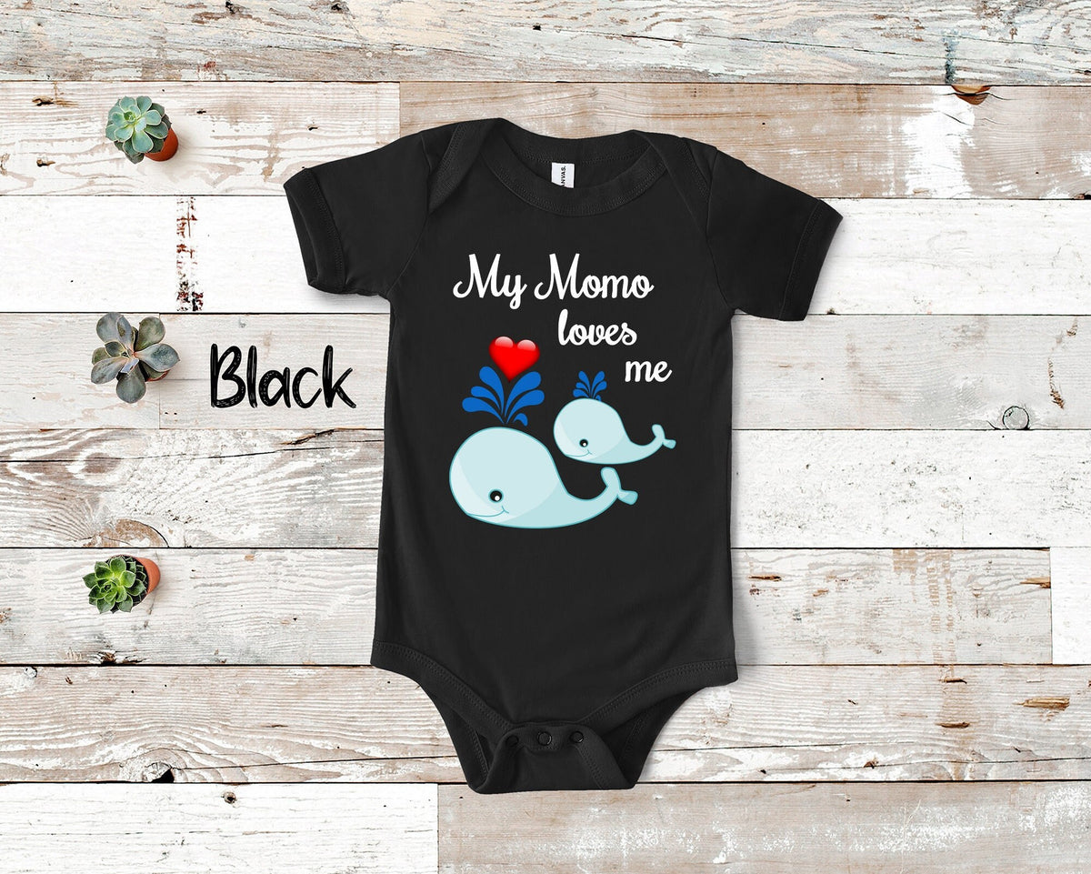Momo Loves Me Cute Whale Baby Bodysuit Tshirt or Toddler Shirt Special Grandmother Gift or Pregnancy Reveal Announcement Graphic Tee – Aesthetic Look · Must-Have Style
