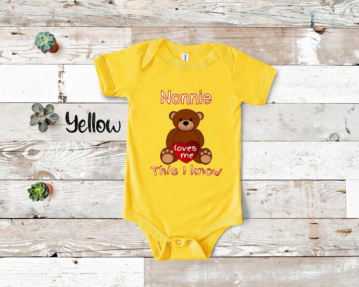 Nonnie Loves Me Cute Grandma Bear Baby Bodysuit Tshirt or Toddler Shirt Italy Italian Grandmother Gift or Pregnancy Reveal Announcement Graphic Tee – Cozy Vibes · Must-Have Style