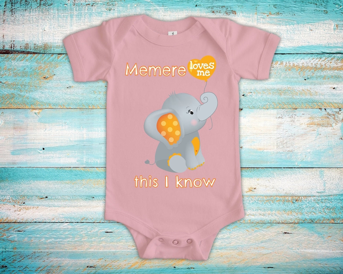 Memere Loves Me Cute Grandma Name Elephant Baby Bodysuit Unique Grandmother Gift for Granddaughter or Grandson or Pregnancy Announcement Graphic Tee – Aesthetic Look · Perfect For Daily Wear