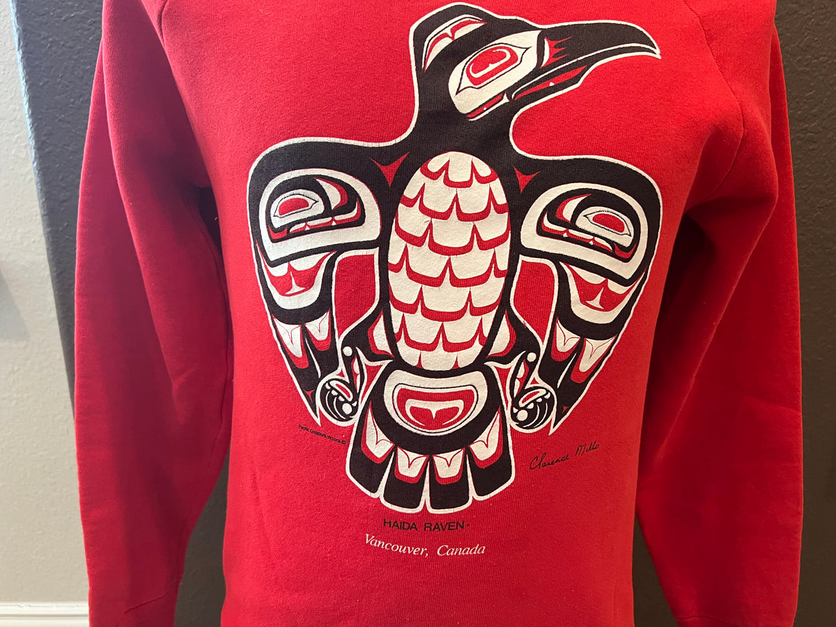 Vintage 8039s Haida Raven Vancouver Canada Red Crewneck Sweatshirt Size M Sweatshirt – Warm & Stylish · High-Quality Print