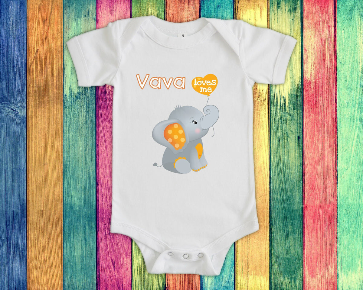 Vava Loves Me Cute Grandma Name Elephant Baby Bodysuit Tshirt or Toddler Shirt Portuguese Grandmother Gift Pregnancy Reveal Announcement Graphic Tee – Feel-Good Design · High-Quality Print