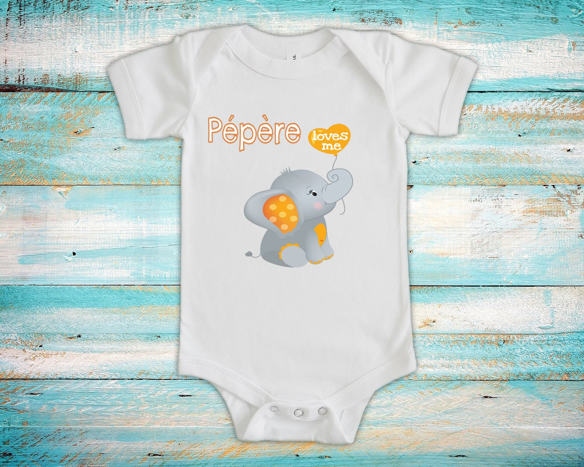 Ppre Loves Me Cute Grandpa Name Elephant Baby Bodysuit Tshirt or Toddler Shirt French Grandfather Gift or Pregnancy Reveal Announcement Graphic Tee – Aesthetic Look · Perfect For Daily Wear