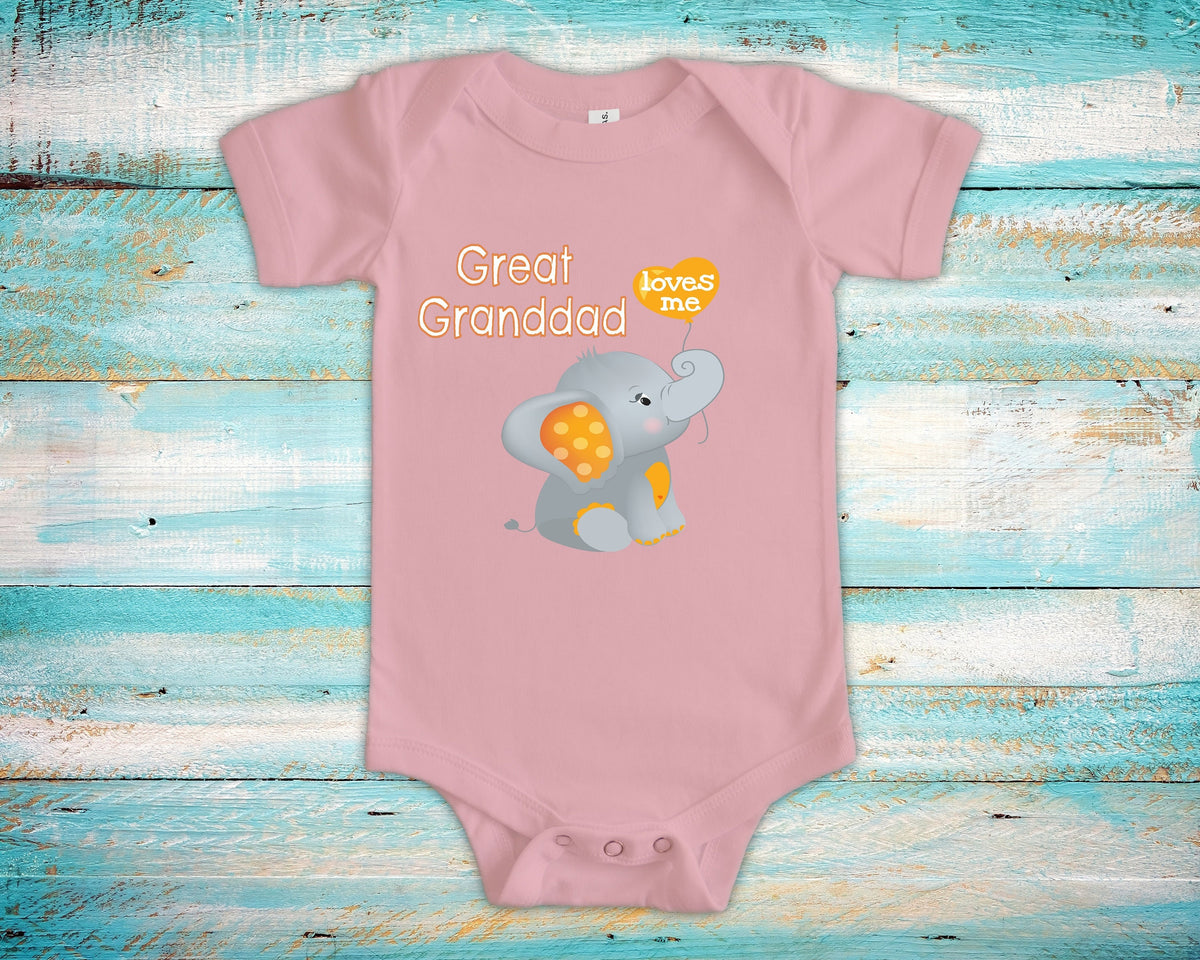 Great Granddad Loves Me Cute Grandpa Name Elephant Baby Bodysuit Tshirt or Toddler Shirt Special Grandfather Gift or Pregnancy Announcement Graphic Tee – Soft Feel · Perfect For Daily Wear
