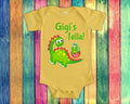 Gigi39s Fella Cute Grandma Name Dinosaur Baby Bodysuit Tshirt or Toddler Shirt Special Grandmother Gift or Pregnancy Reveal Announcement Graphic Tee – Aesthetic Look · Trending Graphic Apparel