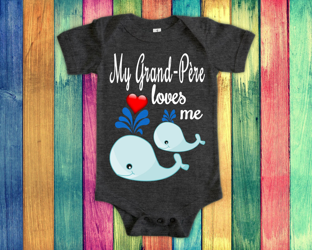 GrandPre Loves Me Cute Grandpa Name Whale Baby Bodysuit Tshirt or Toddler Shirt French Grandfather Gift or Pregnancy Reveal Announcement Graphic Tee – Premium Graphic · Perfect For Daily Wear