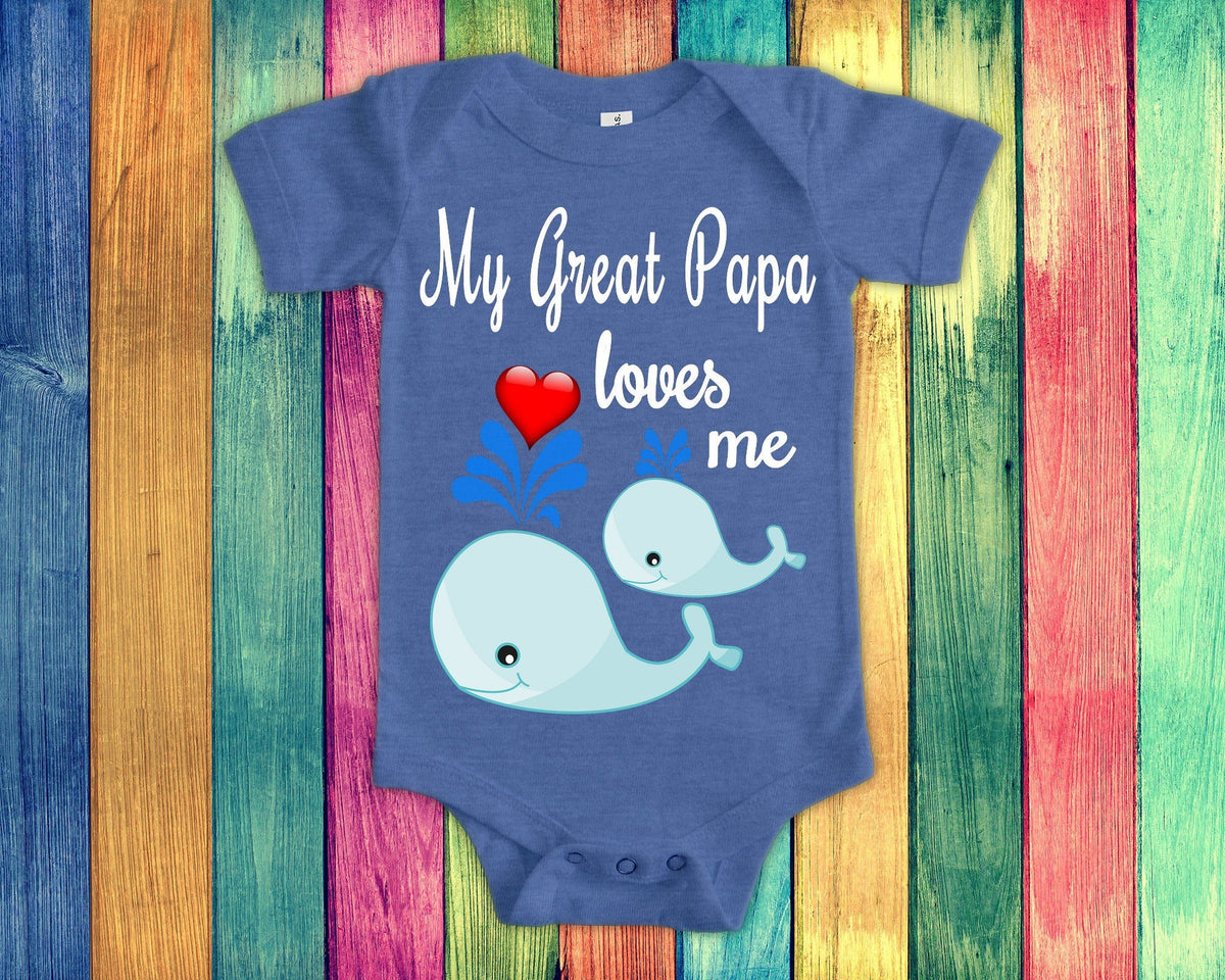 Great Papa Loves Me Cute Great Grandpa Name Whale Baby Bodysuit Tshirt or Toddler Shirt Special Great Grandfather Gift or Pregnancy Reveal Graphic Tee – Easygoing Wear · High-Quality Print