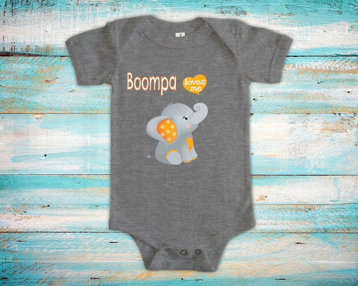 Boompa Loves Me Cute Grandpa Name Elephant Baby Bodysuit Tshirt or Toddler Shirt Special Grandfather Gift or Pregnancy Reveal Announcement Graphic Tee – Soft Feel · High-Quality Print