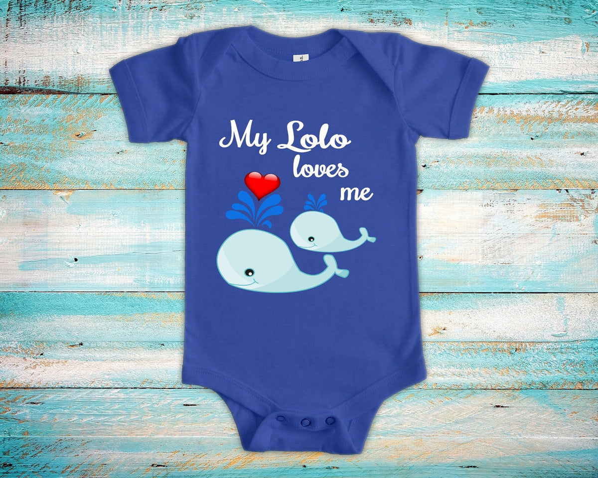 Lolo Loves Me Cute Grandpa Name Whale Baby Bodysuit Tshirt or Toddler Shirt Filipino Grandfather Gift or Pregnancy Reveal Announcement Graphic Tee – Soft Feel · High-Quality Print