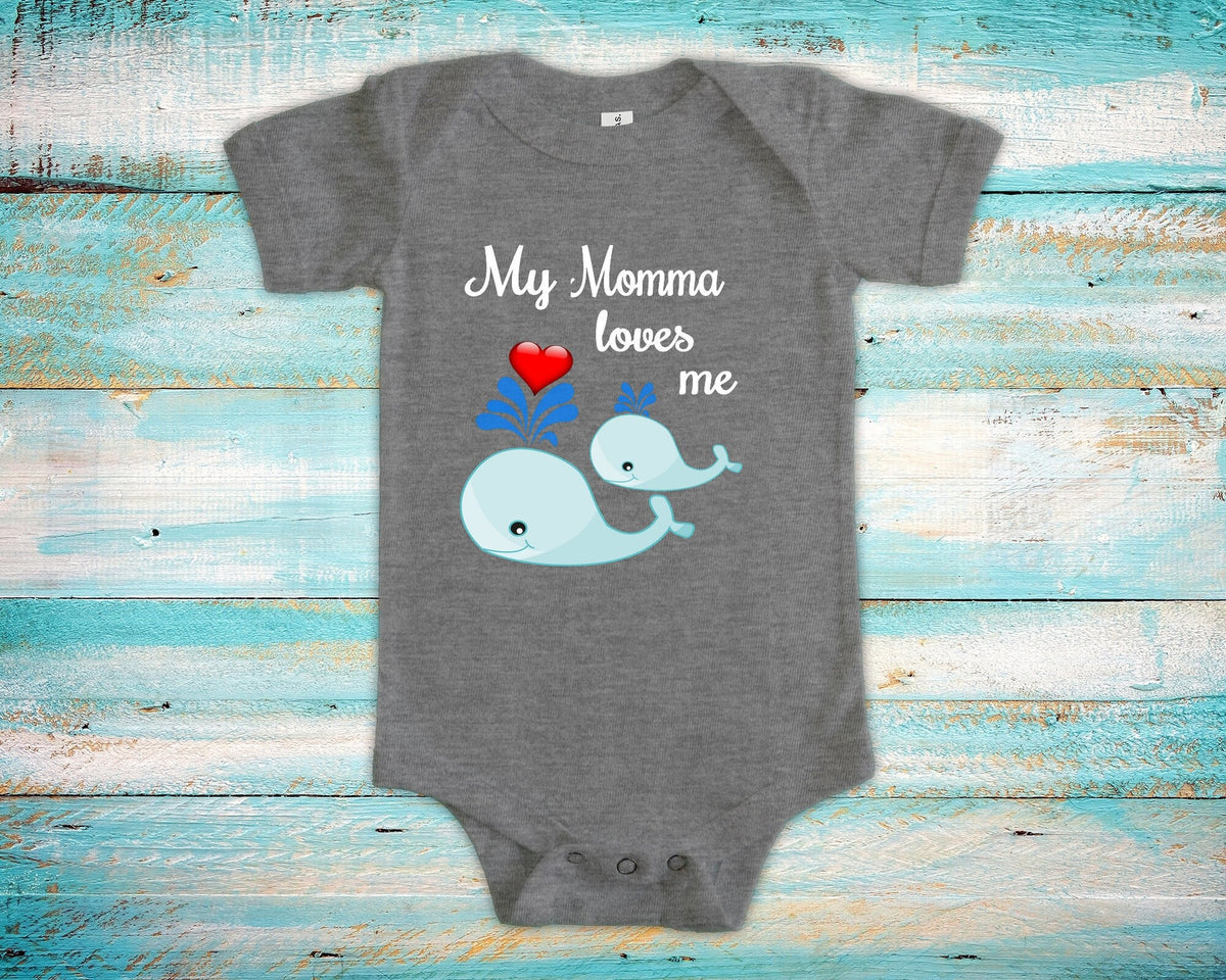 Momma Loves Me Cute Mom Name Whale Baby Bodysuit Tshirt or Toddler Shirt Special Mother39s Day Gift or Pregnancy Reveal Announcement Graphic Tee – Warm & Stylish · Great Gift For Fans