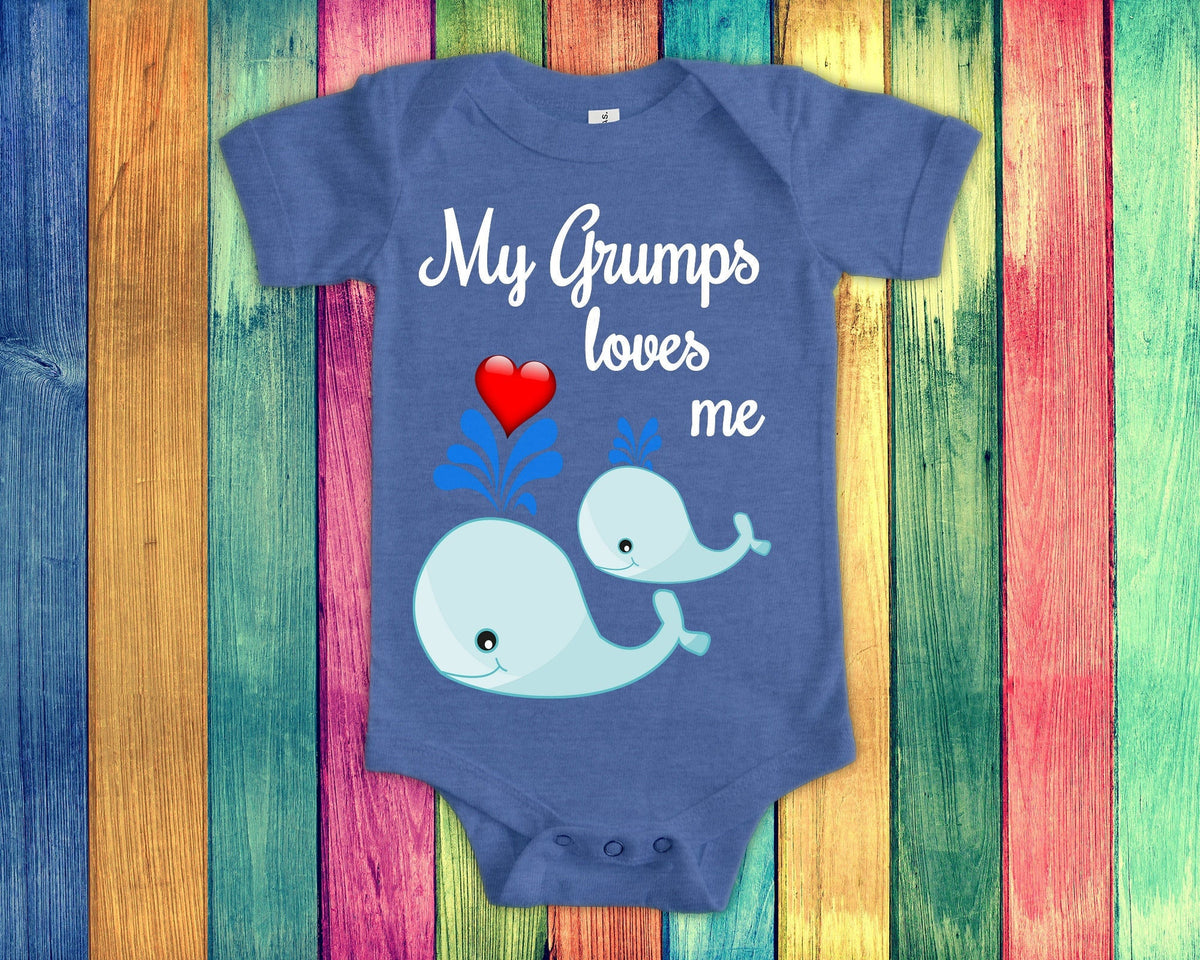 Grumps Loves Me Cute Grandpa Name Whale Baby Bodysuit Tshirt or Toddler Shirt Special Grandfather Gift or Pregnancy Reveal Announcement Graphic Tee – Soft Feel · High-Quality Print